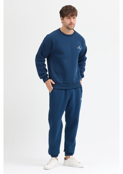 Erkek Oversize Lacivert Eşofman Takımı Basic 3 Iplik Şardonlu Pamuklu Nakışlı modelleri