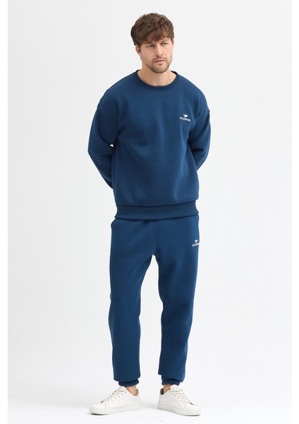 Erkek Oversize Lacivert Eşofman Takımı Basic 3 Iplik Şardonlu Pamuklu Nakışlı fırsatları