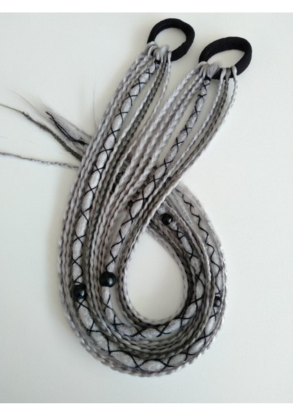 Ikili Gri Renkli Rasta Örgü Saç Tokası