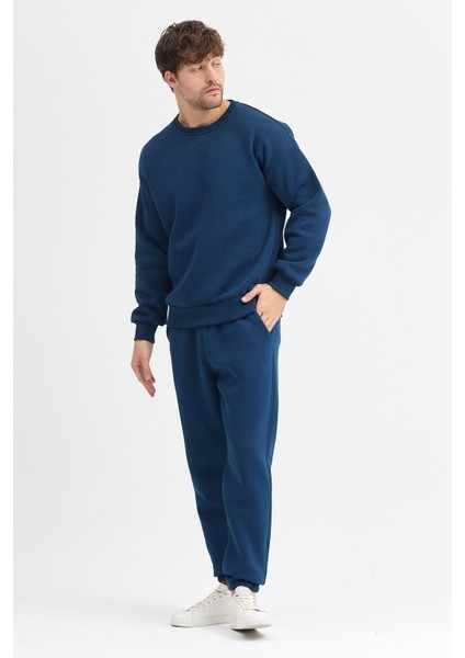 Erkek LacivertEşofman Takımı Basic 3 Iplik Şardonlu Oversize Pamuklu fırsatları