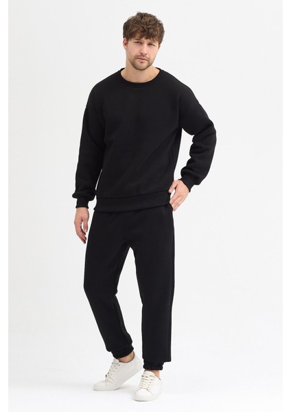 Erkek Eşofman Takımı Siyah Basic 3 Iplik Şardonlu Oversize Pamuklu fiyatları