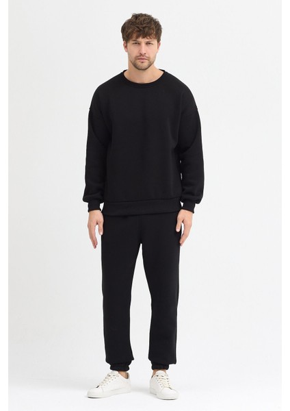 Erkek Eşofman Takımı Siyah Basic 3 Iplik Şardonlu Oversize Pamuklu modelleri