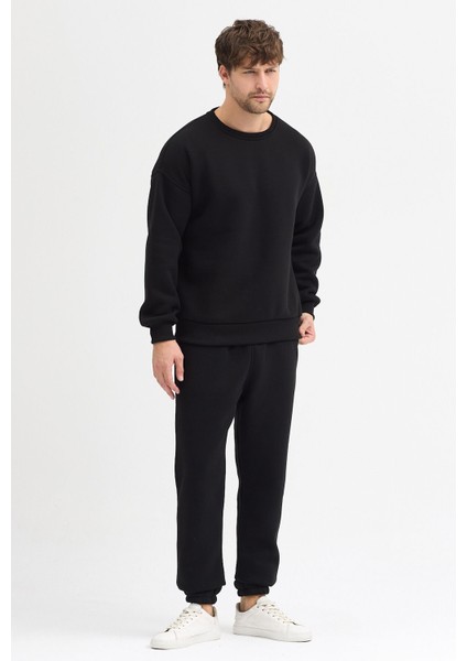 Erkek Eşofman Takımı Siyah Basic 3 Iplik Şardonlu Oversize Pamuklu fırsatları