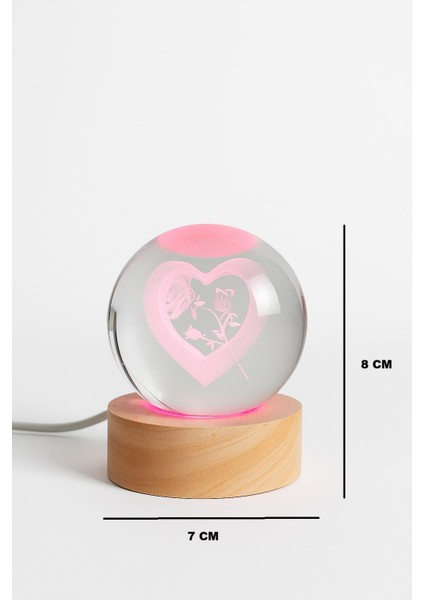 Kalp ve Gül Figürlü LED Işıklı USB Bağlantılı Renk Değiştiren 3D Cam Küre Gece Lambası fiyatları