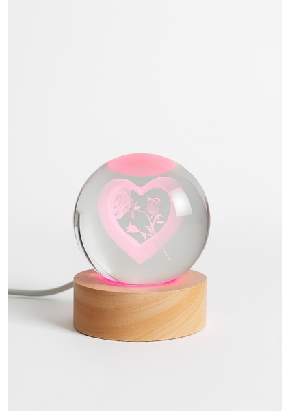 Kalp ve Gül Figürlü LED Işıklı USB Bağlantılı Renk Değiştiren 3D Cam Küre Gece Lambası modelleri