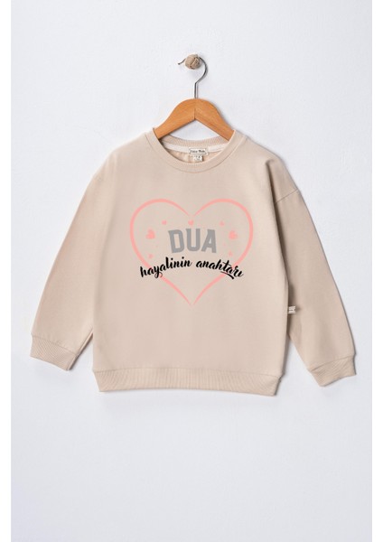 Kız Çocuk " Dua Hayalinin Anahtarı" Baskılı Pamuklu Sweat