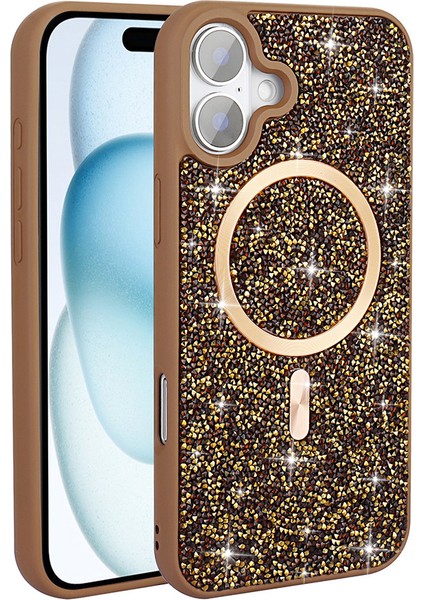 iPhone 17 Kılıf Pırlanta Tasarımlı M-Safe Şarj Özellikli Mozaik Silikon Kılıf