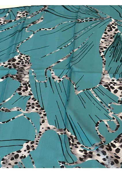 Turkuaz Leopar Soft Pamuksu Kare Fular