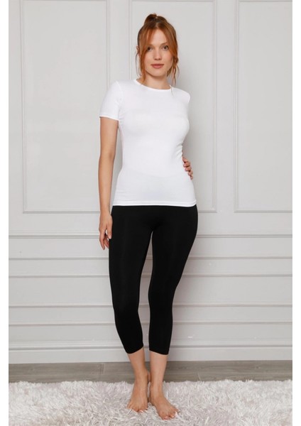 - Penye Likralı Diz Altı Tayt Siyah