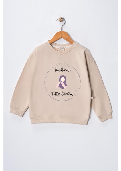 Kız Çocuk " Rasulümü Takip Ederim" Baskılı Pamuklu Sweat