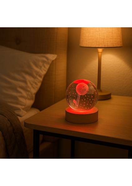 Ay Astronot Uzay Figürlü LED Işıklı USB Bağlantılı Renk Değiştiren 3D Cam Küre Gece Lambası modelleri