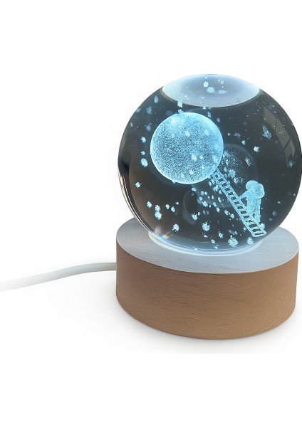 Ay Astronot Uzay Figürlü LED Işıklı USB Bağlantılı Renk Değiştiren 3D Cam Küre Gece Lambası fırsatları