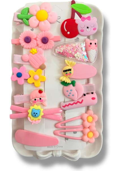 Çiçek Konseptli Pembe Renk Çocuk Set Toka 14 Adet fiyatları