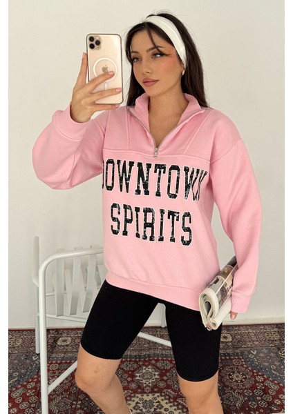 Kadın Fermuarlı Baskılı Sweatshirt – Downtown Energy