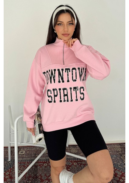 Kadın Fermuarlı Baskılı Sweatshirt – Downtown Energy modelleri