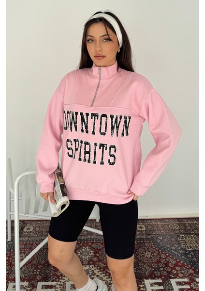 Kadın Fermuarlı Baskılı Sweatshirt – Downtown Energy fırsatları