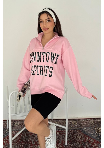 Kadın Fermuarlı Baskılı Sweatshirt – Downtown Energy indirimleri