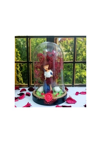 Fanus Teraryum Sevgiliye Hediye Çantalı Iş Kadın Temalı Kuru Çiçekli