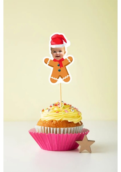 Chrıstmas Cupcake Pasta Süsü Kürdan 10 Adet Kişiye Özel Pasta Süsü