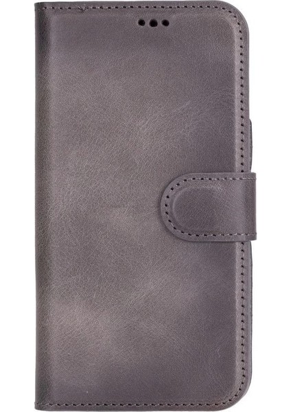 Apple iPhone 16 Uyumlu, Hakiki Deri, El Yapımı, Cüzdanlı Kılıf, Gölgeli Gri fırsatları