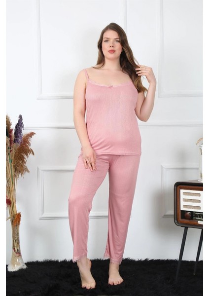 - Kadın Büyük Beden Pudra Ip Askılı Pijama Takım
