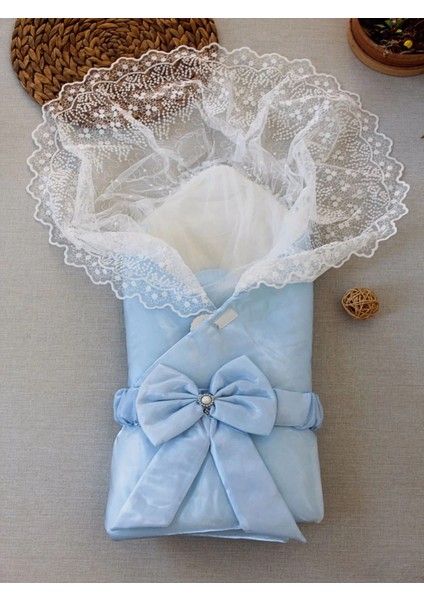 Yenidoğan Kumru Inci Fiyonk Kristal Parlak Duvaklı Kundak Bebek Battaniyesi Mavi fiyatları