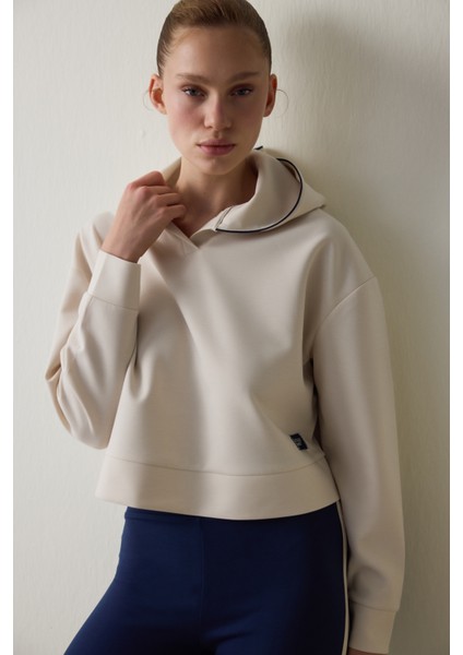 Bej Modal Kapüşonlu Sweatshirt