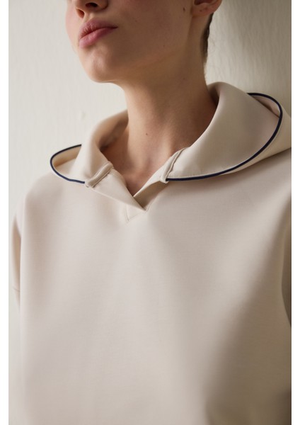 Bej Modal Kapüşonlu Sweatshirt modelleri