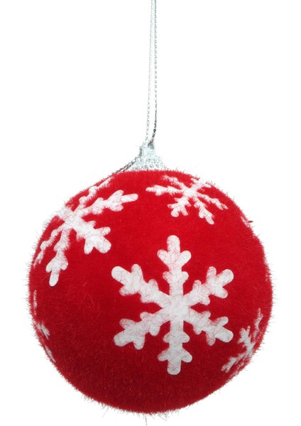 Yılbaşı Topu Kırmızı Kar Taneli 6 Adet 8cm