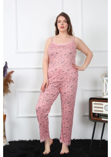 - Kadın Büyük Beden Somon Ip Askılı Pijama Takım