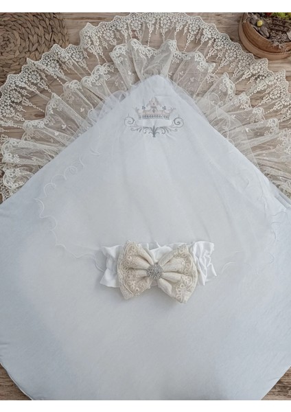 Yenidoğan Teri Cotton Taç Nakışlı Prizma Taş Kundak Bebek Battaniyesi Krem indirimleri