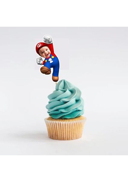 Mario Cupcake Pasta Süsü Kürdan 10 Adet Kişiye Özel Pasta Süsü