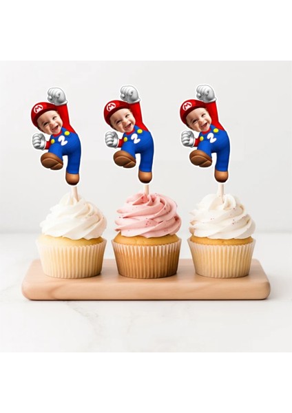 Mario Cupcake Pasta Süsü Kürdan 10 Adet Kişiye Özel Pasta Süsü fiyatları