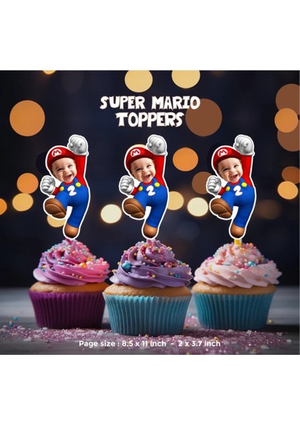 Mario Cupcake Pasta Süsü Kürdan 10 Adet Kişiye Özel Pasta Süsü modelleri