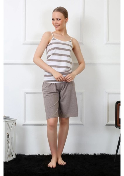 - Kadın Ip Askılı Kapri Takım Vizon