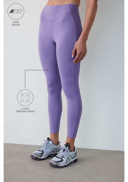 Lila Mor Hafif Destek Yanları Fitilli Yüksek Bel Tayt fiyatları