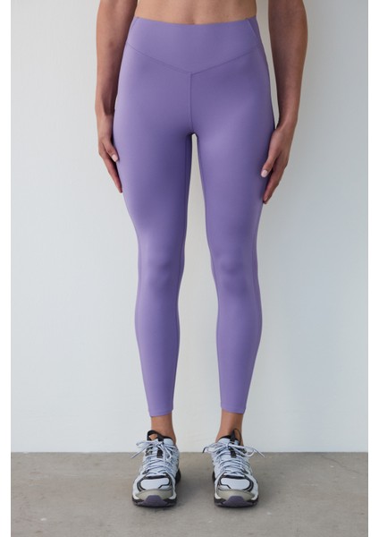 Lila Mor Hafif Destek Yanları Fitilli Yüksek Bel Tayt modelleri