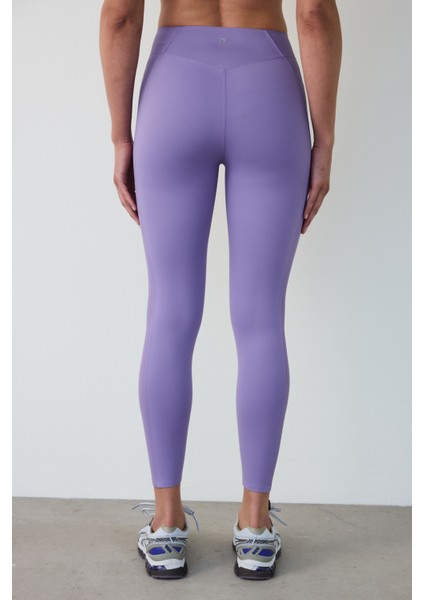 Lila Mor Hafif Destek Yanları Fitilli Yüksek Bel Tayt fırsatları