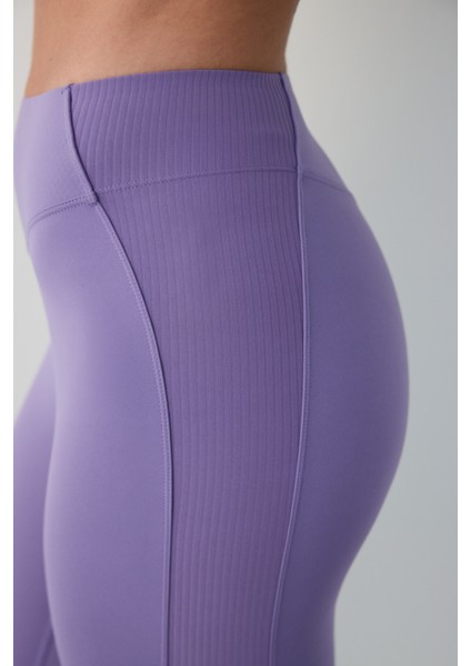 Lila Mor Hafif Destek Yanları Fitilli Yüksek Bel Tayt indirimleri