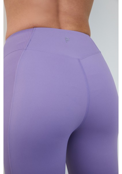 Lila Mor Hafif Destek Yanları Fitilli Yüksek Bel Tayt