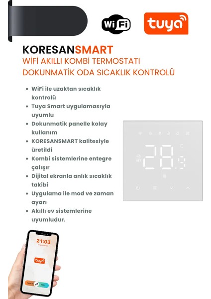 Tuya Wifi Akıllı Kombi Termostatı – Dokunmatik Oda Sıcaklık Kontrolü