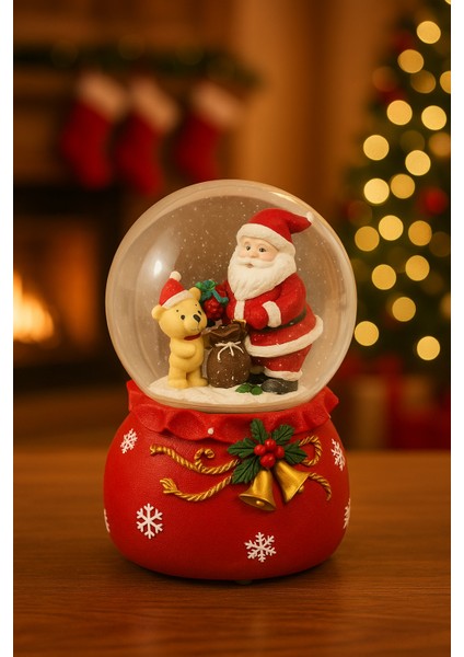 Yılbaşı Noelbaba Işıklı Renkli 3D Cam Kar Küresi Müzikli Kar Efektli Püskürtmeli Büyük Boy Hediyelik