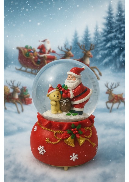 Yılbaşı Noelbaba Işıklı Renkli 3D Cam Kar Küresi Müzikli Kar Efektli Püskürtmeli Büyük Boy Hediyelik