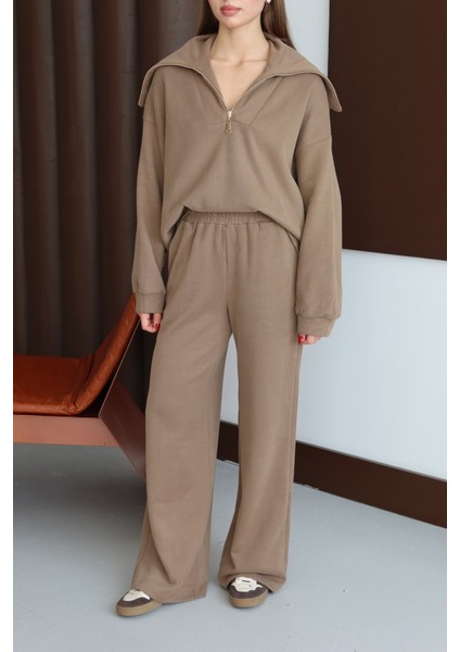 Kadın Vizon Fermuar Detaylı Örme Takım