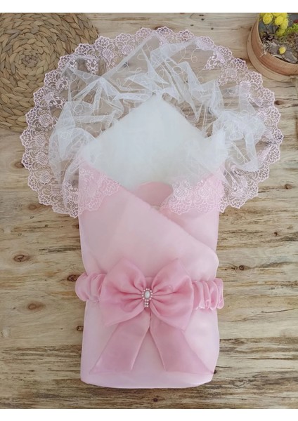 Yenidoğan Kumru Inci Fiyonk Kristal Parlak Duvaklı Kundak Bebek Battaniyesi Pembe