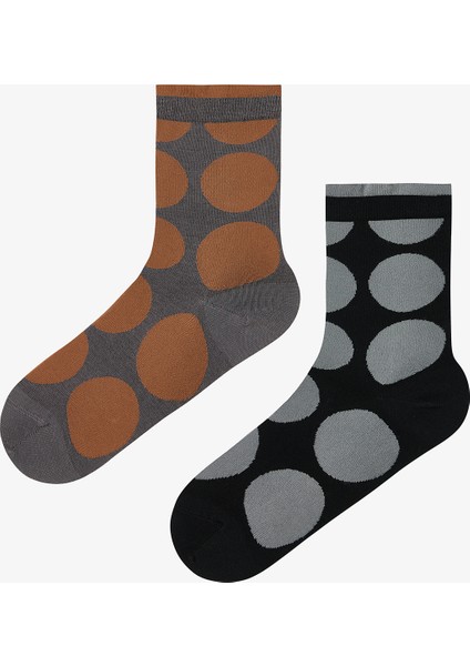 2 Çift Pamuklu Büyük Puantiye Desenli Soket Çorap