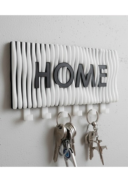 Dalgalı Home Yazılı Duvar Askılı Anahtarlık Anahtarlık Askısı (22X10 CM) Duvar Anahtarlığı