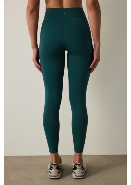 Koyu Yeşil Orta Destek Cepli Yüksek Bel Tayt modelleri