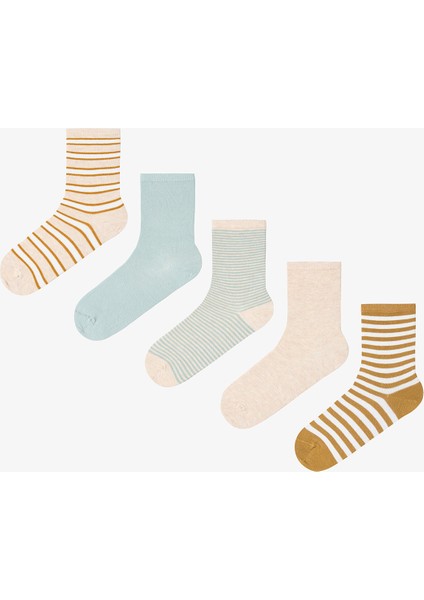 5 Çift Pamuklu Karışık Çizgi Desenli Soket Çorap