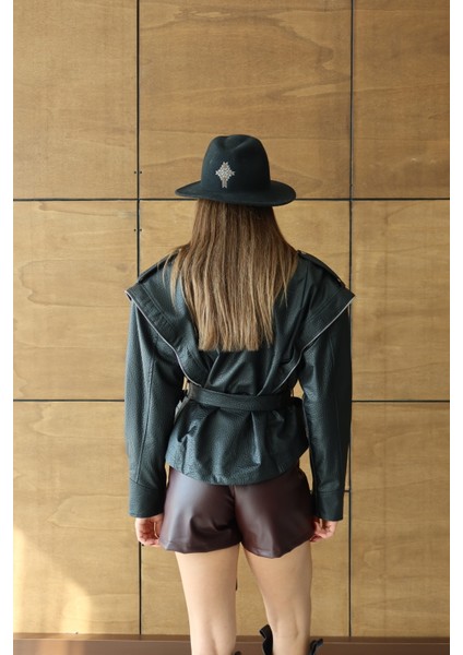 Kadın Siyah Kuşaklı Tasarım Deri Ceket fiyatları